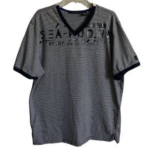Sean John Blue and White Striped V-Neck Tee Shirt Size 3X